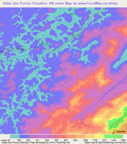 Valao dos Porcos,Brazil Elevation Map