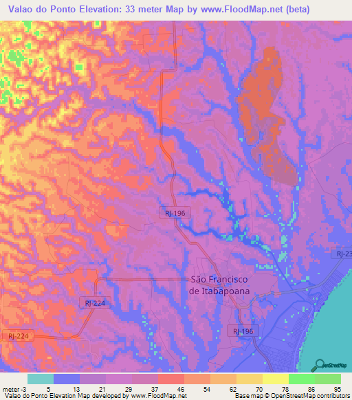 Valao do Ponto,Brazil Elevation Map