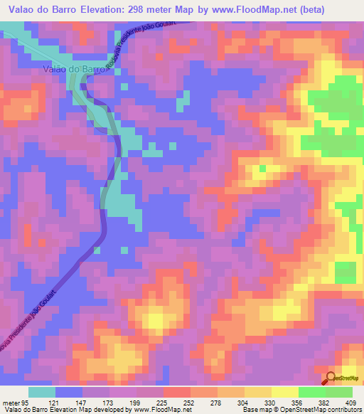 Valao do Barro,Brazil Elevation Map