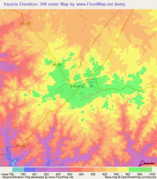 Vacaria,Brazil Elevation Map