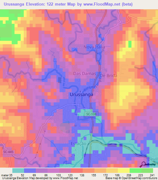 Urussanga,Brazil Elevation Map