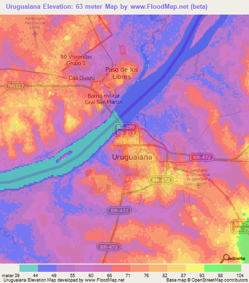 Uruguaiana,Brazil Elevation Map