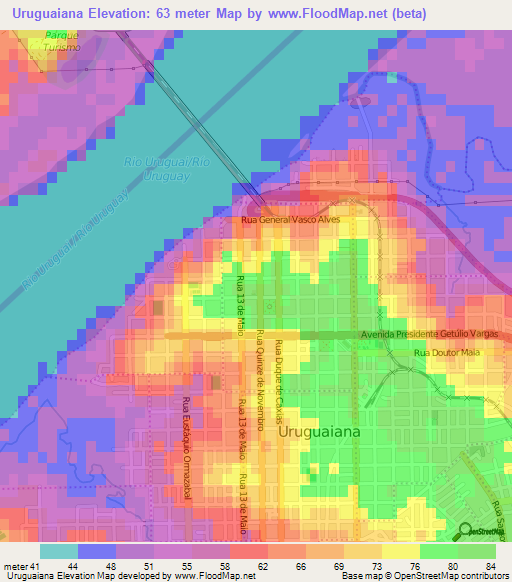 Uruguaiana,Brazil Elevation Map