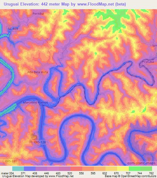 Uruguai,Brazil Elevation Map