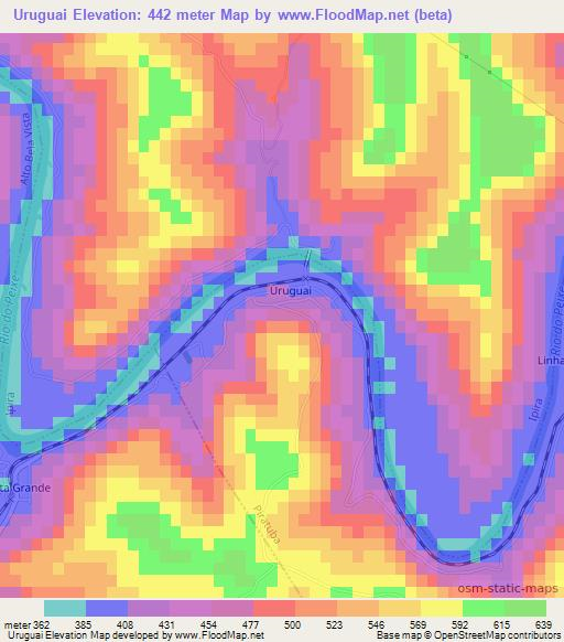 Uruguai,Brazil Elevation Map