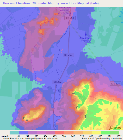 Urucum,Brazil Elevation Map