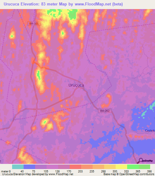 Urucuca,Brazil Elevation Map