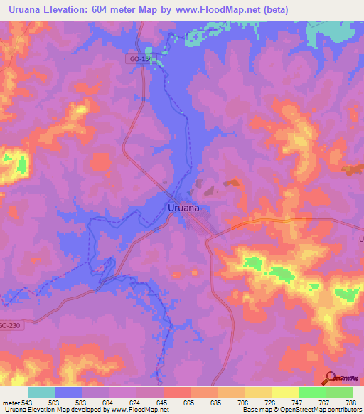 Uruana,Brazil Elevation Map