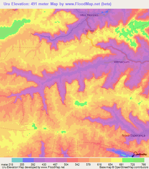 Uru,Brazil Elevation Map