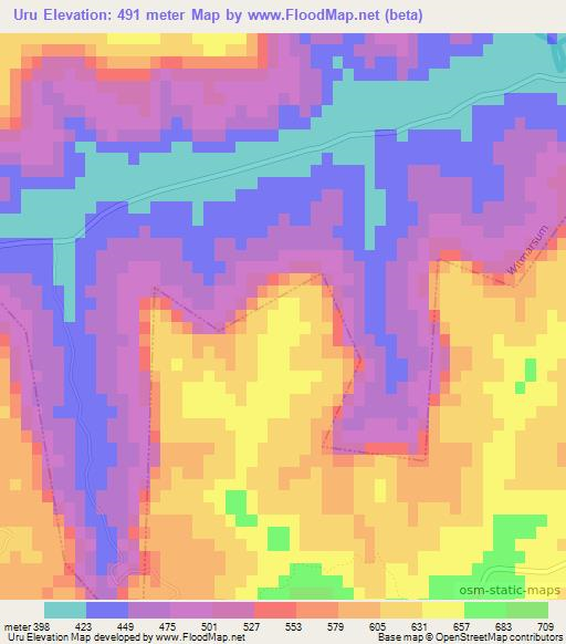 Uru,Brazil Elevation Map