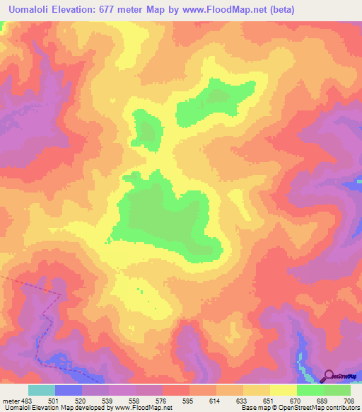 Uomaloli,Brazil Elevation Map