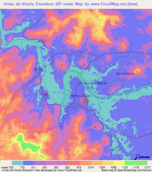 Uniao da Vitoria,Brazil Elevation Map