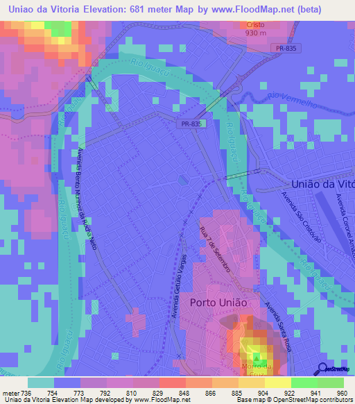 Uniao da Vitoria,Brazil Elevation Map