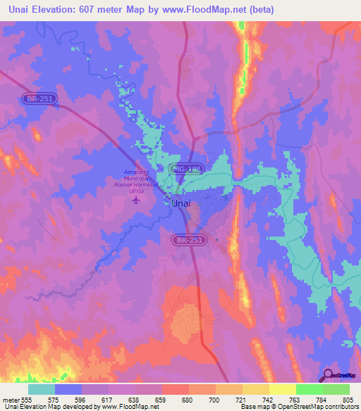 Unai,Brazil Elevation Map