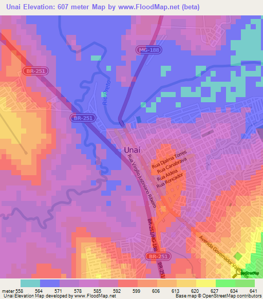 Unai,Brazil Elevation Map