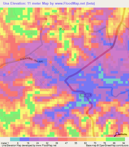 Una,Brazil Elevation Map