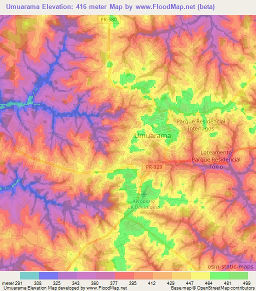 Umuarama,Brazil Elevation Map