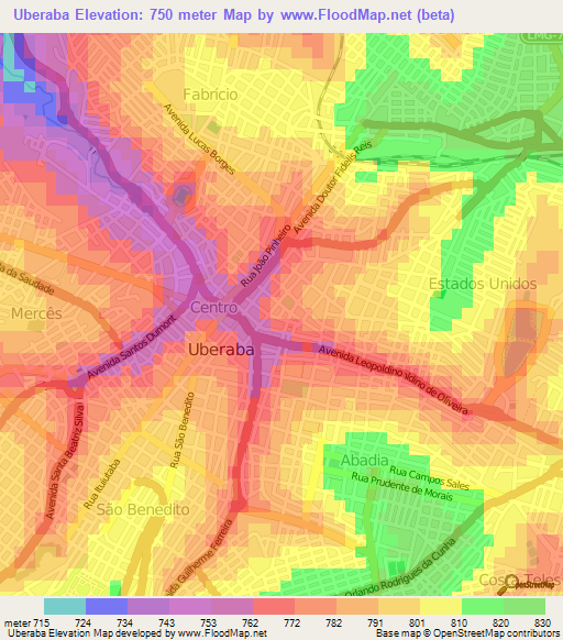 Uberaba,Brazil Elevation Map