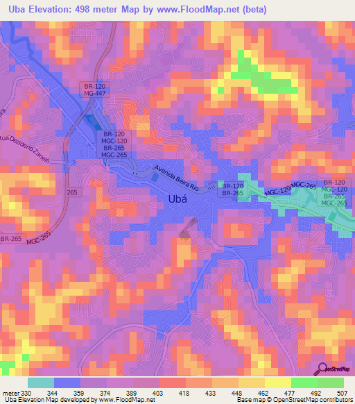 Uba,Brazil Elevation Map