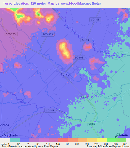 Turvo,Brazil Elevation Map