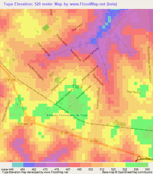 Tupa,Brazil Elevation Map