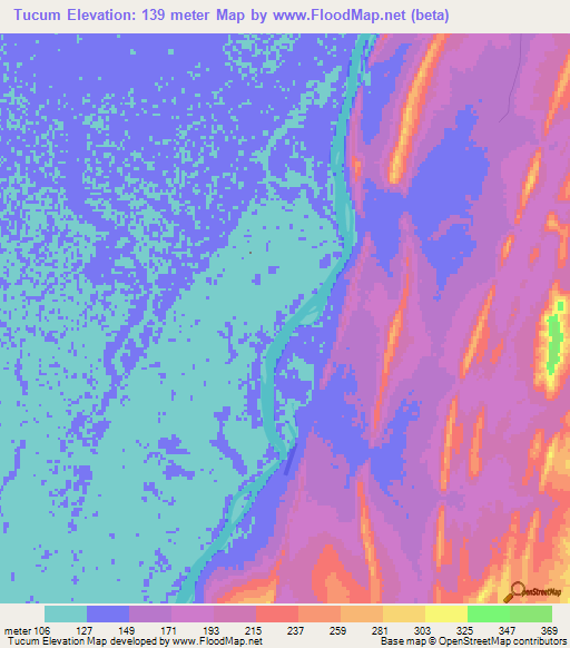 Tucum,Brazil Elevation Map