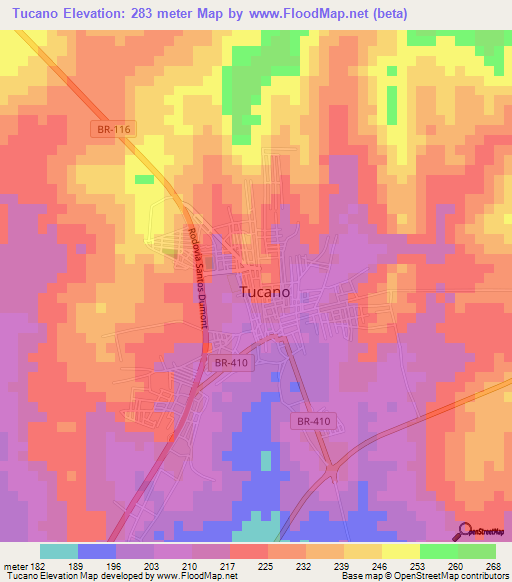 Tucano,Brazil Elevation Map