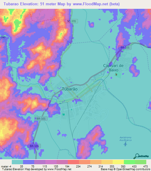 Tubarao,Brazil Elevation Map