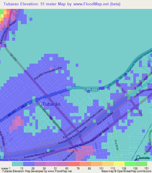 Tubarao,Brazil Elevation Map