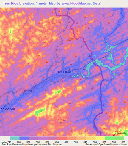 Tres Rios,Brazil Elevation Map