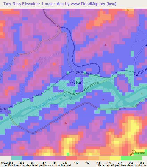 Tres Rios,Brazil Elevation Map