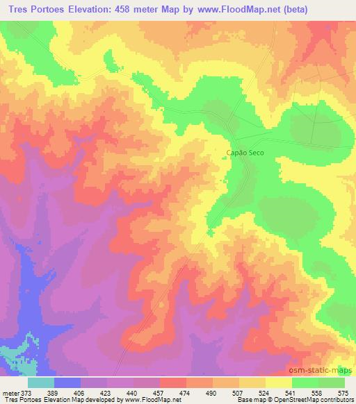 Tres Portoes,Brazil Elevation Map