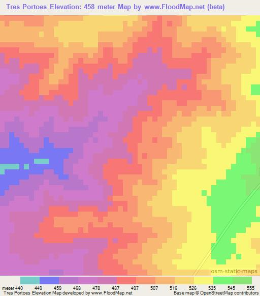 Tres Portoes,Brazil Elevation Map