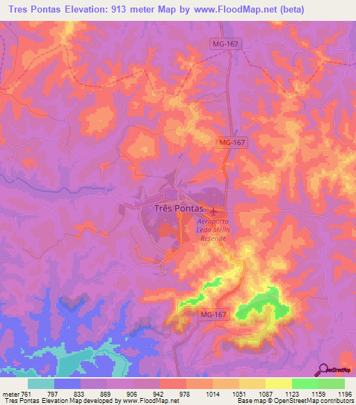 Tres Pontas,Brazil Elevation Map