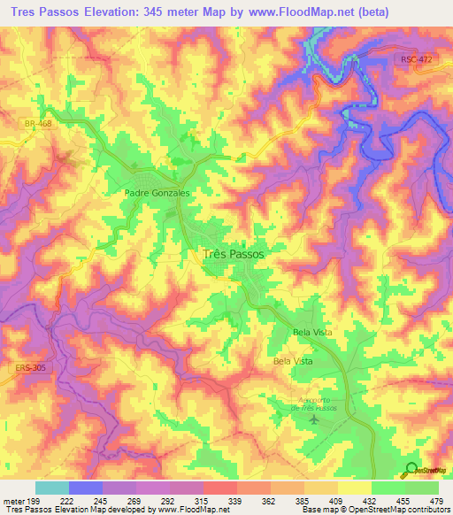 Tres Passos,Brazil Elevation Map