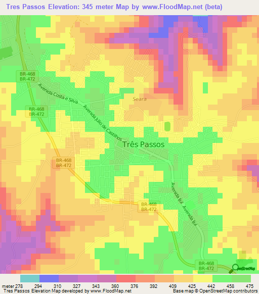 Tres Passos,Brazil Elevation Map