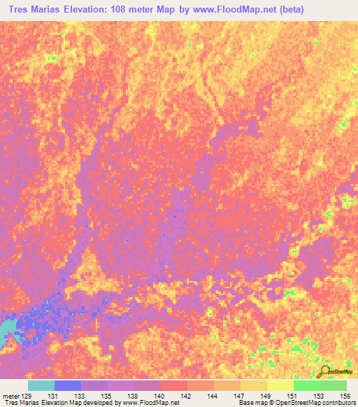 Tres Marias,Brazil Elevation Map