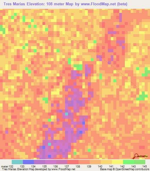 Tres Marias,Brazil Elevation Map