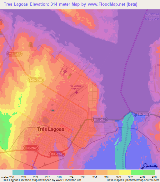 Tres Lagoas,Brazil Elevation Map