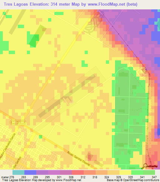 Tres Lagoas,Brazil Elevation Map