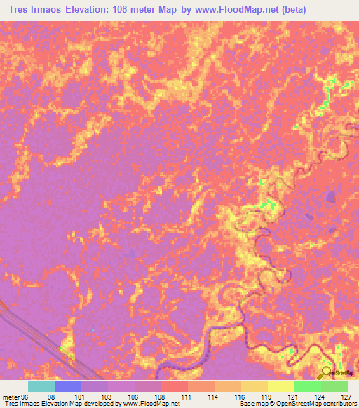 Tres Irmaos,Brazil Elevation Map