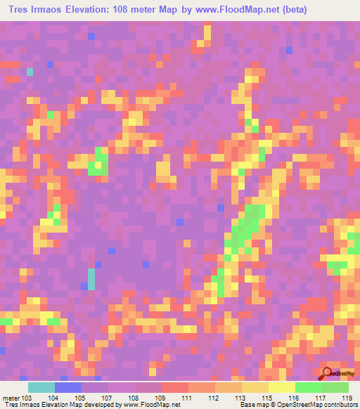 Tres Irmaos,Brazil Elevation Map