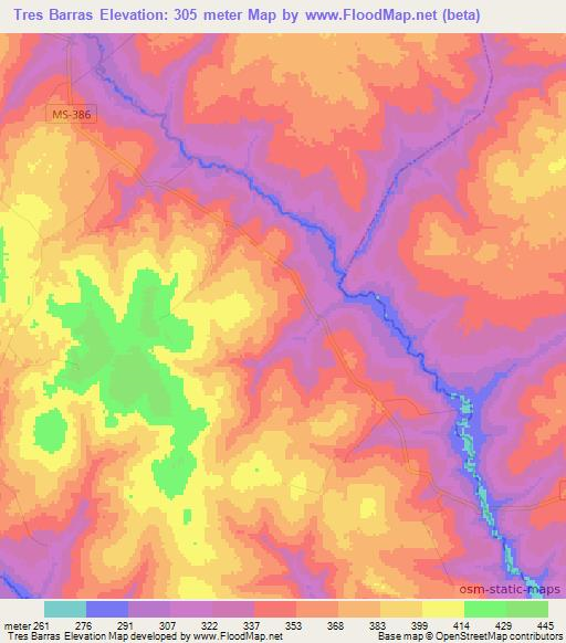 Tres Barras,Brazil Elevation Map