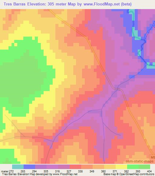 Tres Barras,Brazil Elevation Map