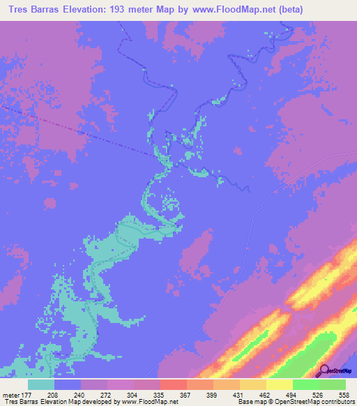 Tres Barras,Brazil Elevation Map