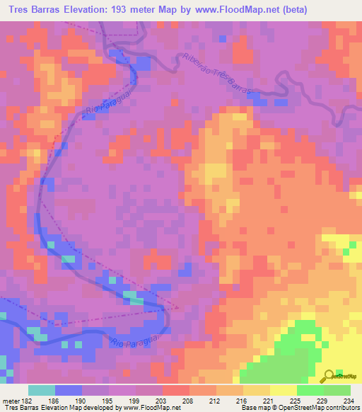 Tres Barras,Brazil Elevation Map