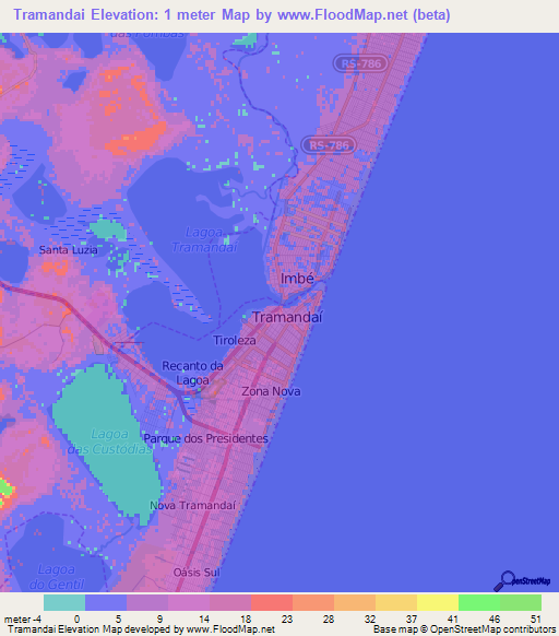 Tramandai,Brazil Elevation Map