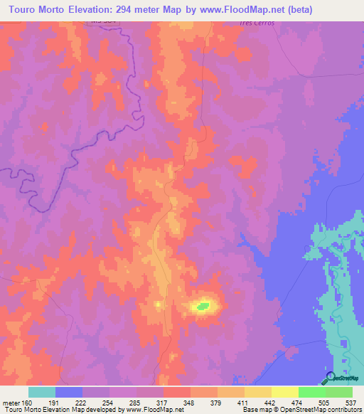 Touro Morto,Brazil Elevation Map