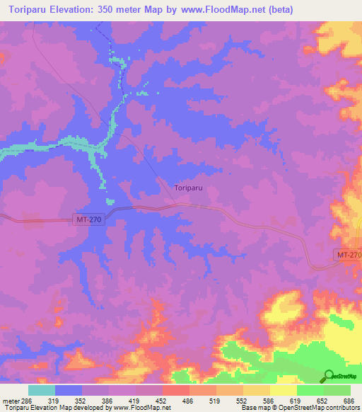 Toriparu,Brazil Elevation Map