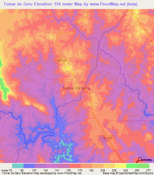 Tomar do Geru,Brazil Elevation Map